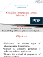 Pharmaceutical Sciences – I (Physical Pharmacy) Colligative Properties and Isotonic Solutions