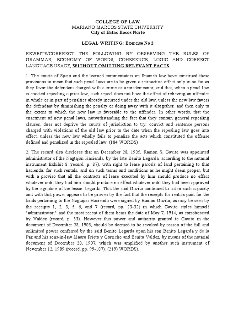 Legal Writing Exer 2 | PDF | Ex Post Facto Law | Crime & Violence