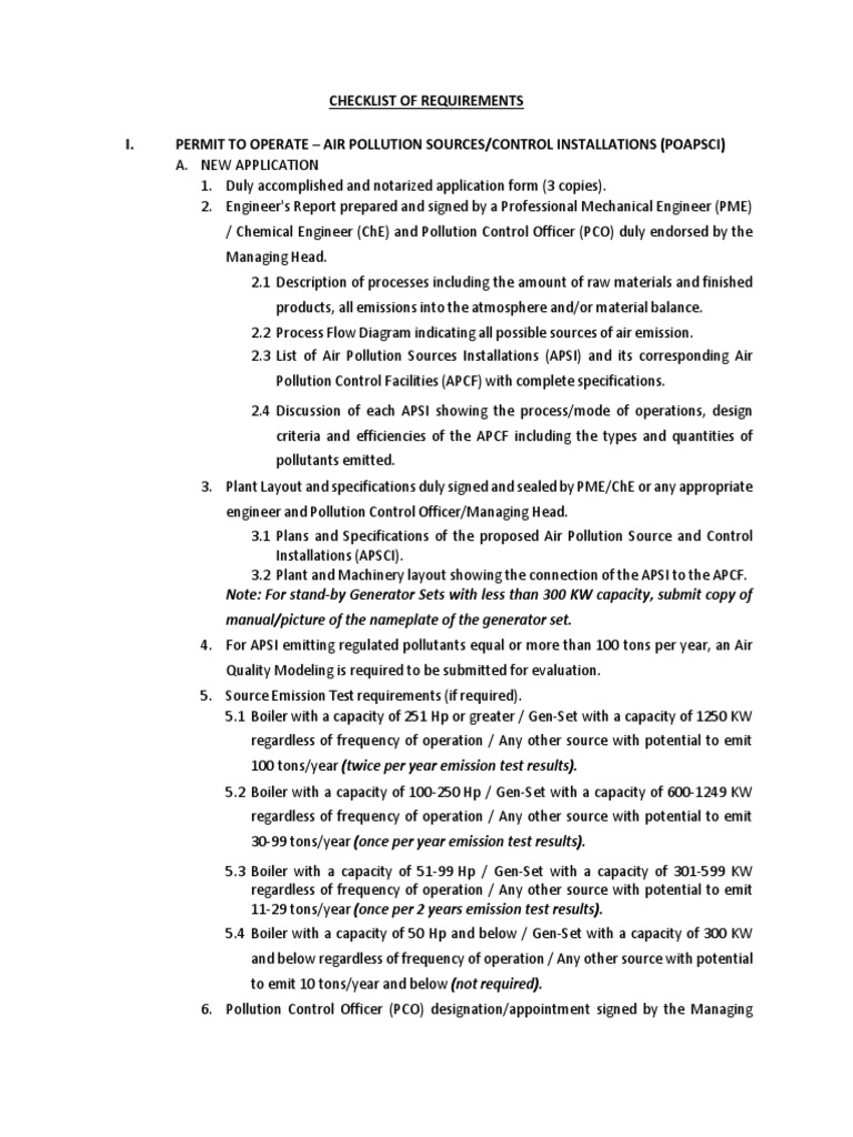 Air Pollution Permit Application Checklist | PDF | Air Pollution ...