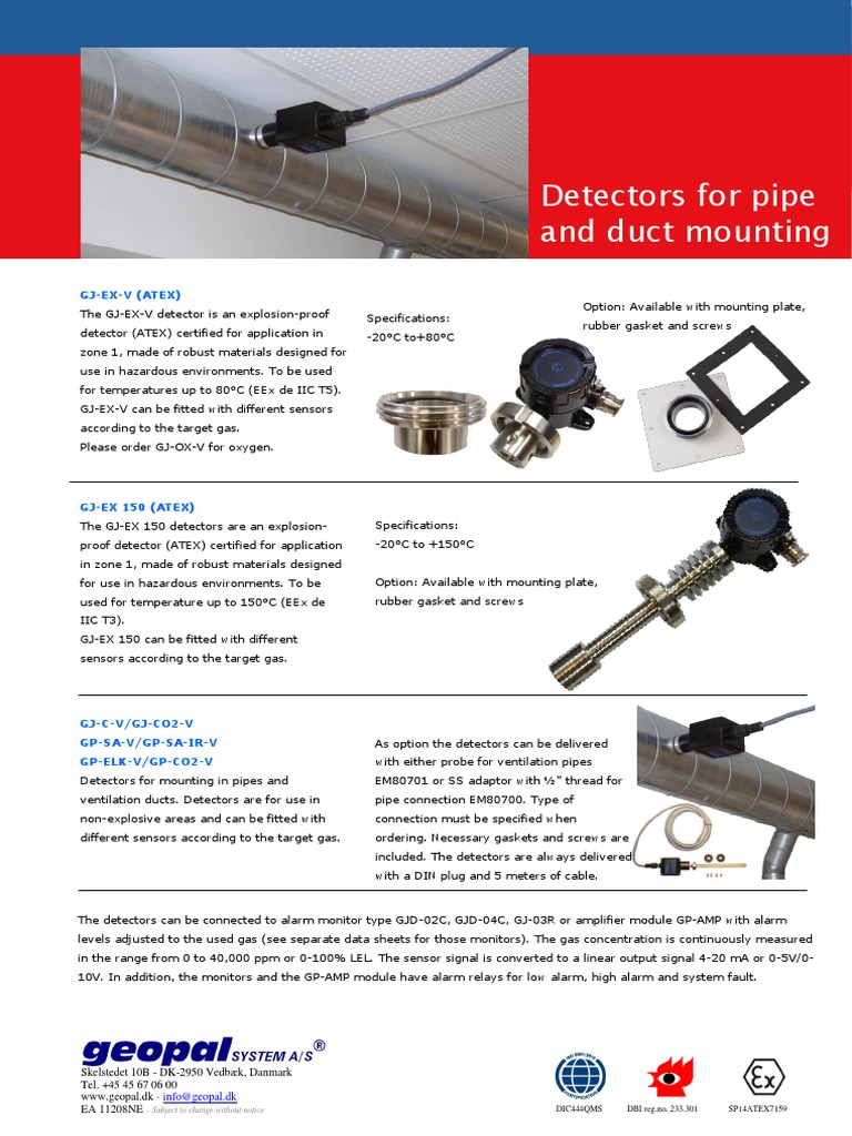 Detectors For Pipe and Duct Mounting: Gj-Ex-V (Atex) | PDF | Sensor ...
