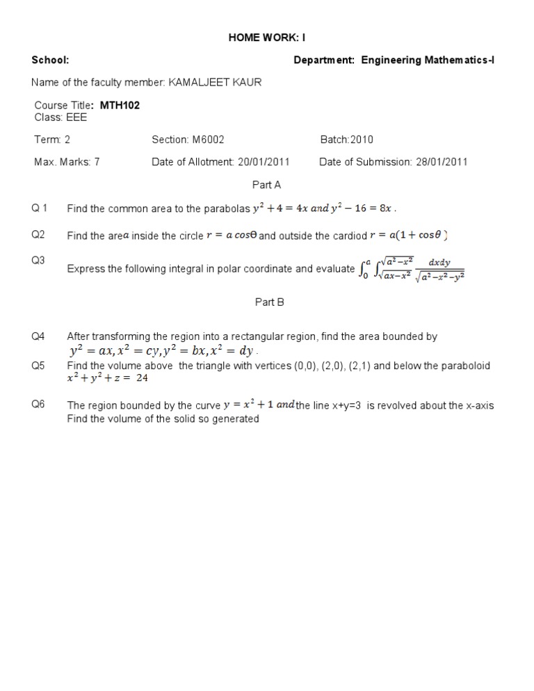 Engineering Math-I Homework Assignment | PDF | Teaching Methods ...