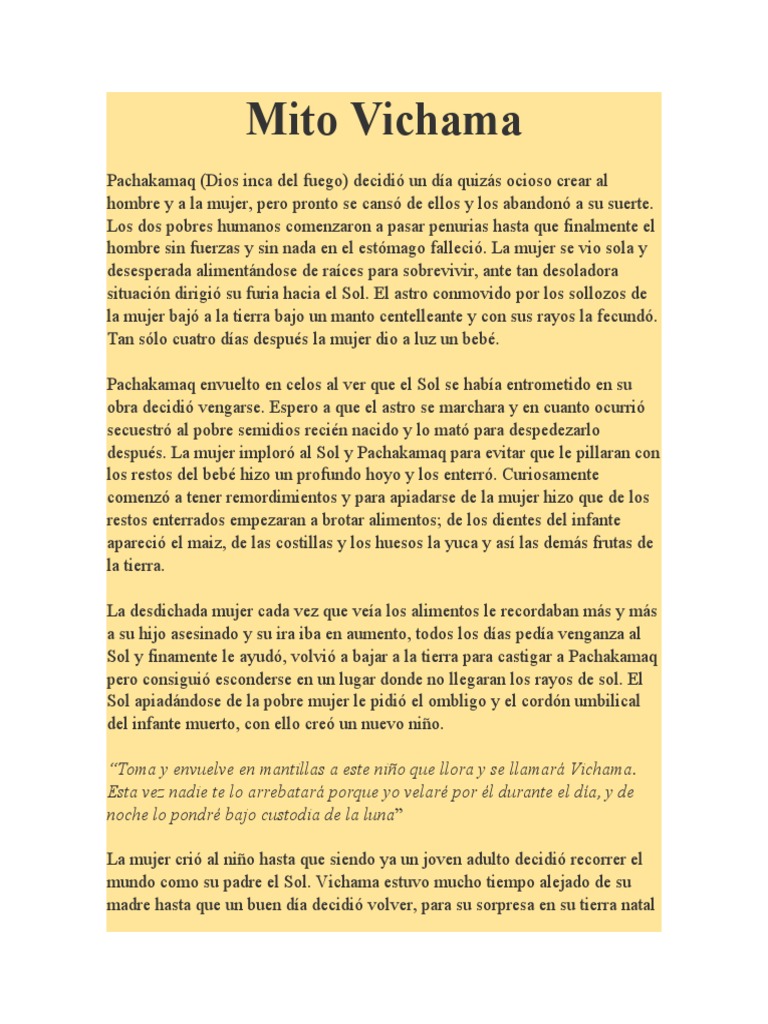 Mito de Vichama y Pachakamaq | PDF