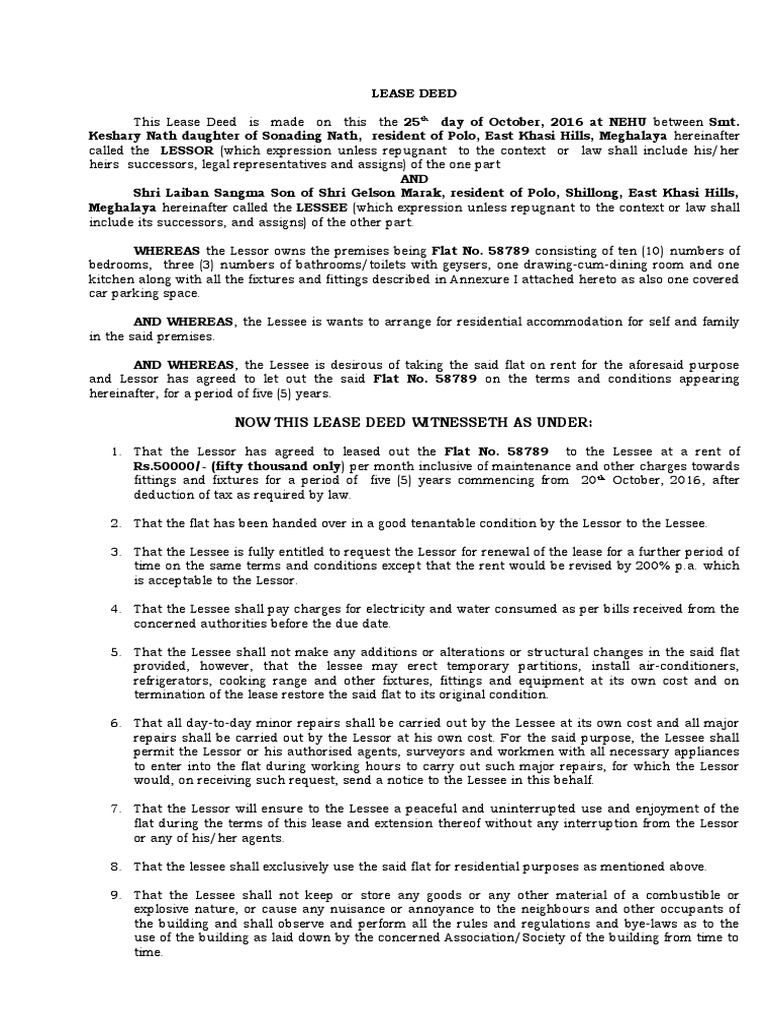 Lease Deed | PDF | Lease | Civil Law (Common Law)