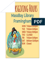Massbay Library Framingham: Thanksgiving Hours