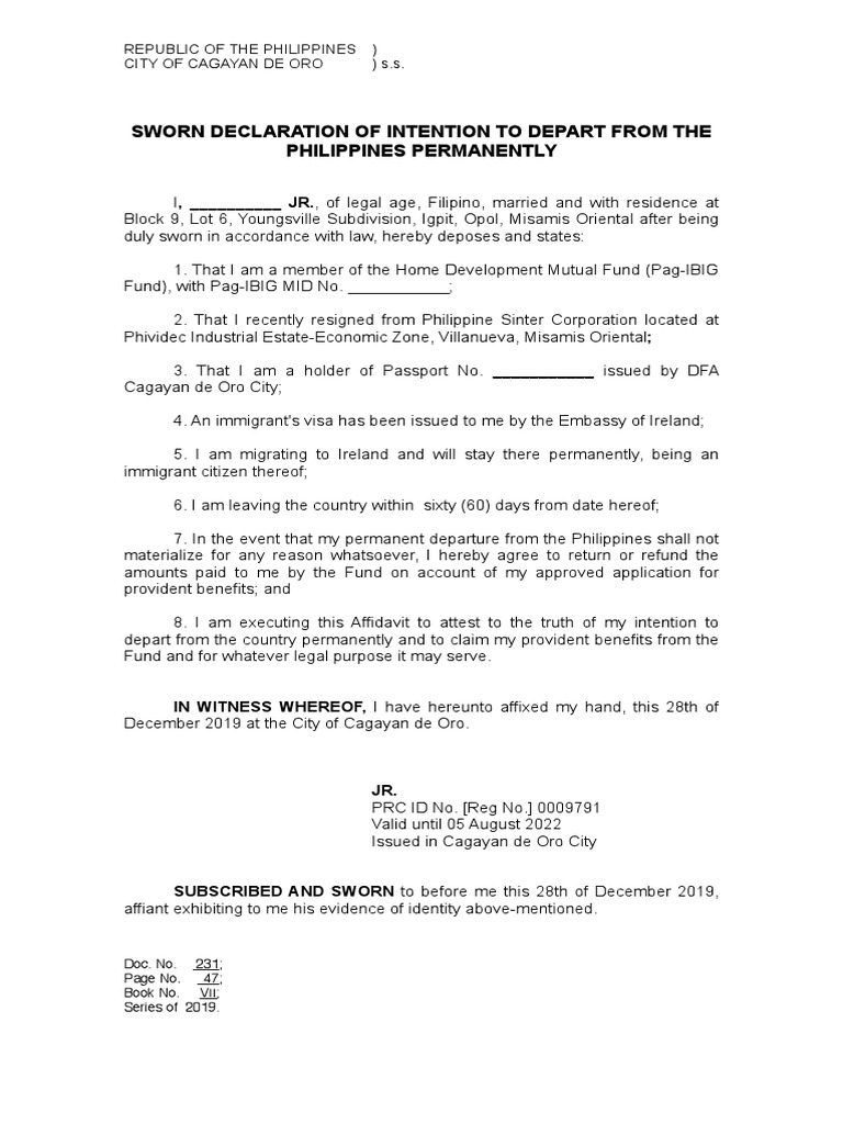 Permanent Departure Declaration Form | PDF