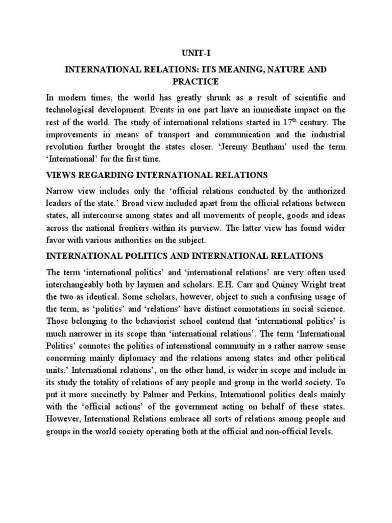 Pol Sci Unit I-V | PDF | Diplomacy | Philosophical Realism