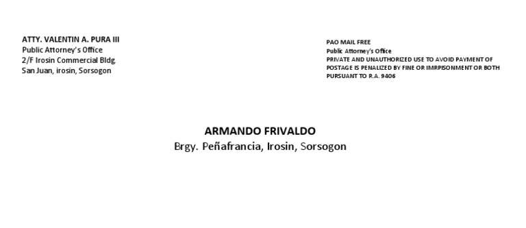 Demand Letter Envelope Guidelines | PDF