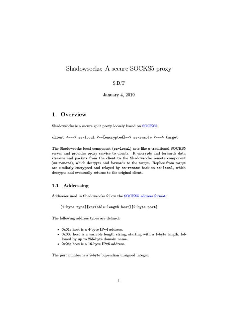 Shadowsocks A Secure SOCKS5 Proxy 1 Overview PDF Key