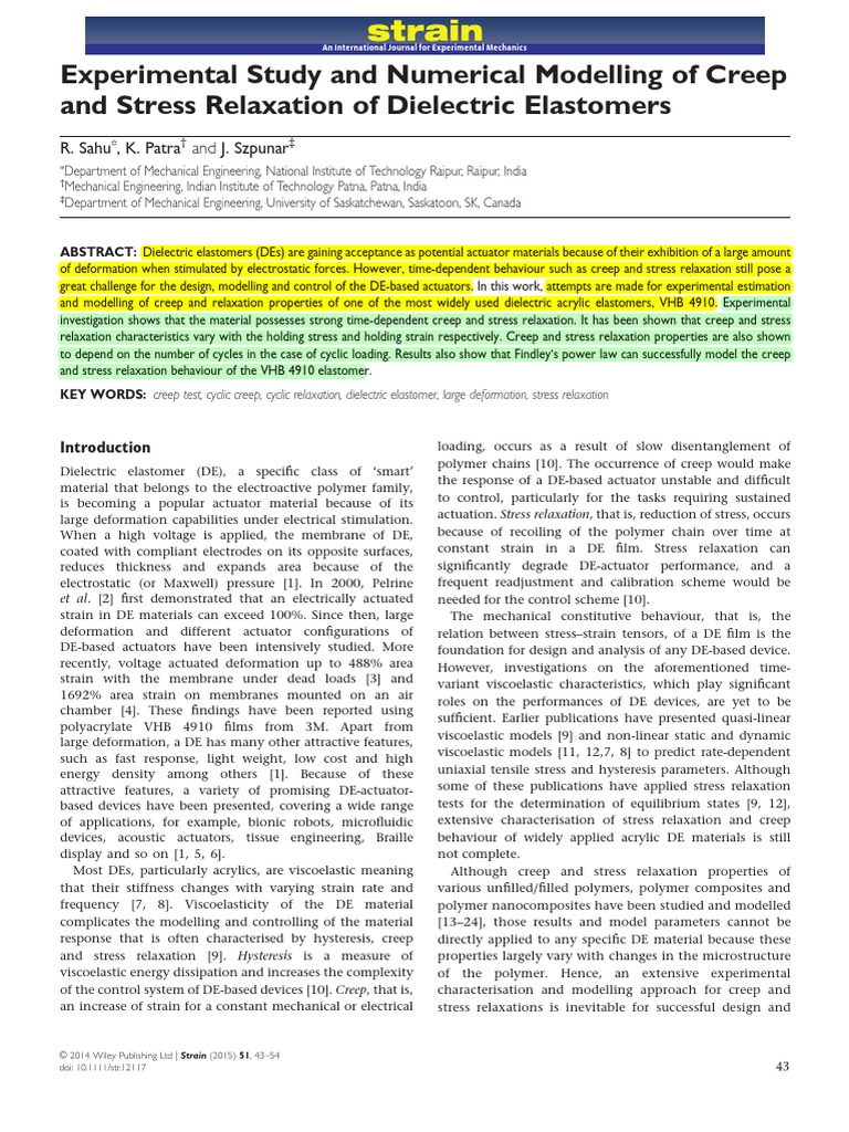 Experimental Study and Numerical Modelling of Creep and Stress ...