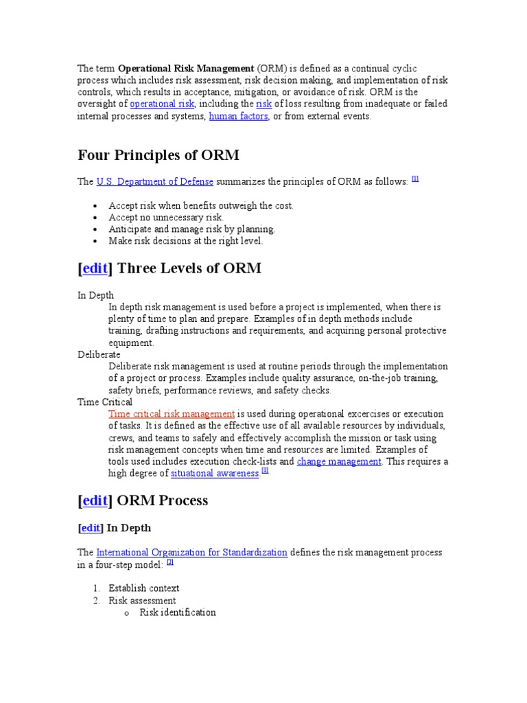 Four Principles and Levels of ORM | PDF | Operational Risk | Risk