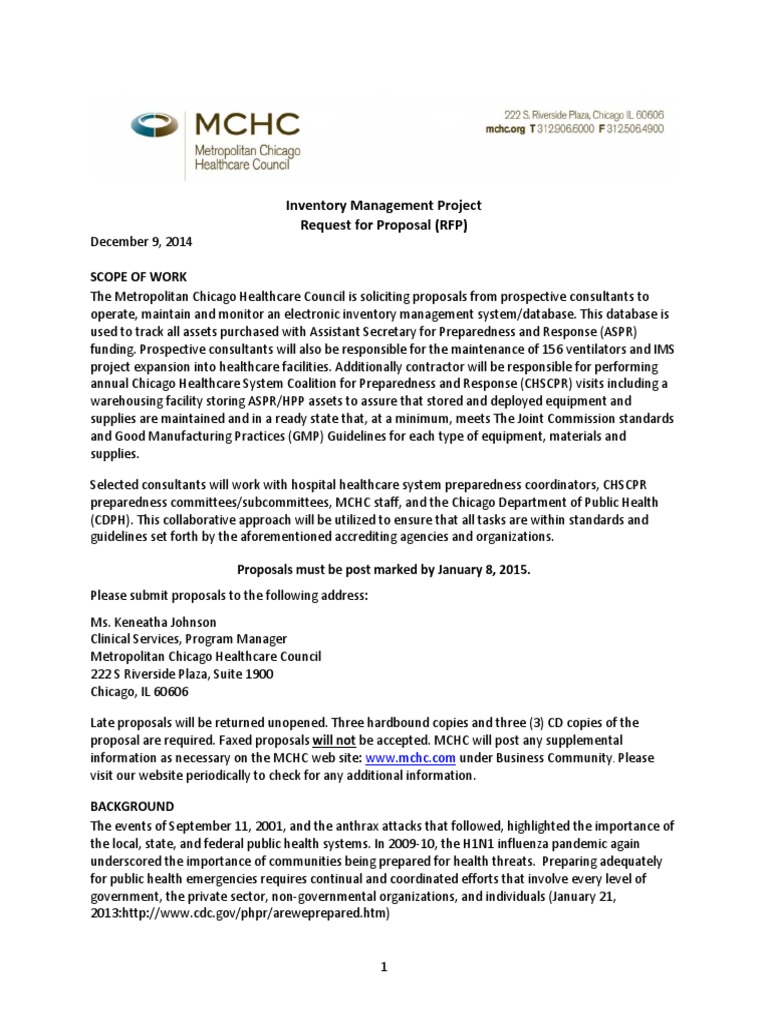 Inventory Management Project Request For Proposal (RFP) : Scope of Work ...
