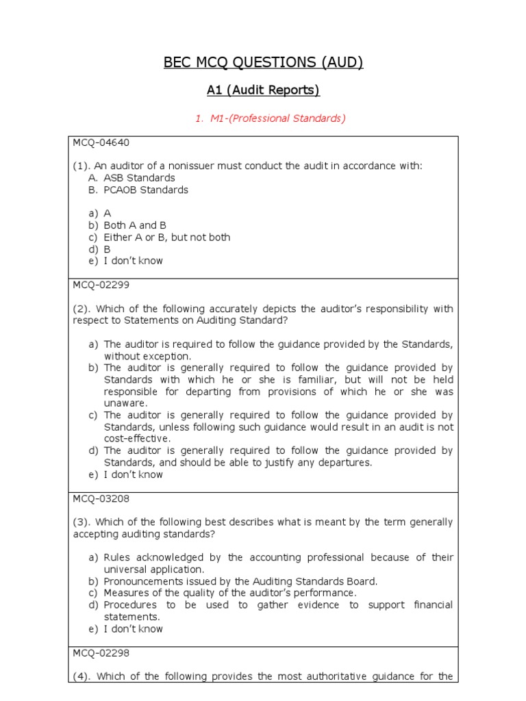 Bec MCQ Questions (Aud) A1 (Audit Reports) PDF Audit Service