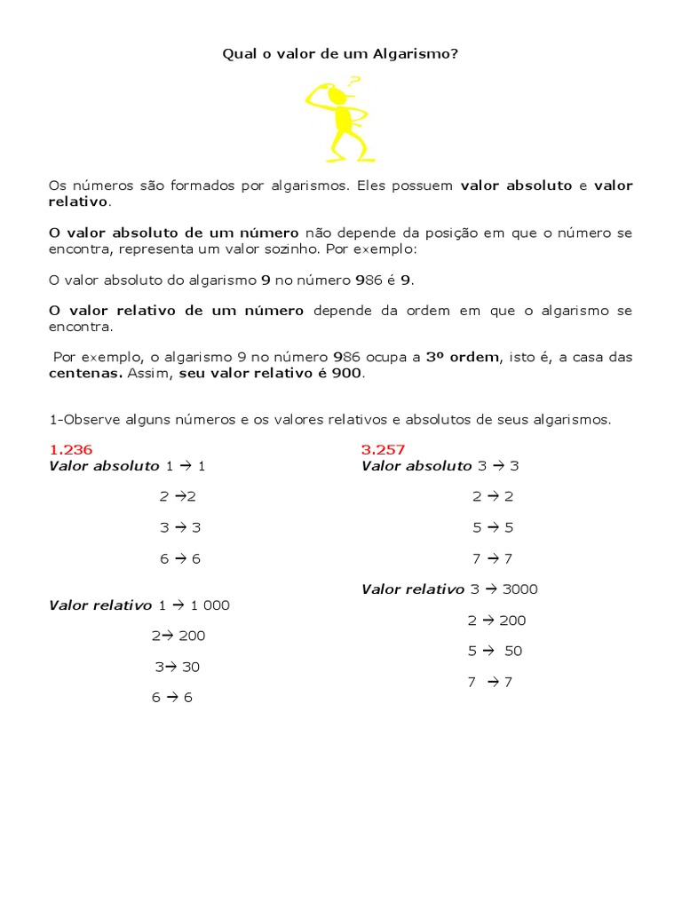 Valor Absoluto e Relativo dos Algarismos | PDF