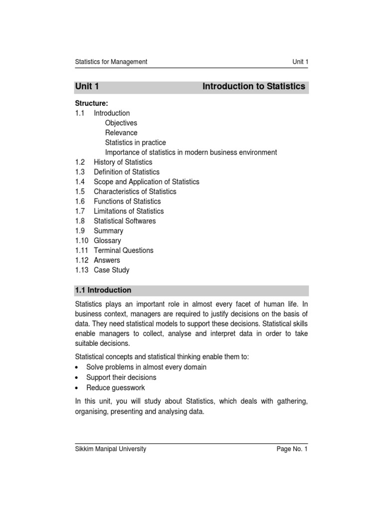 MBA 103 Statistics For Management | PDF | Quantitative