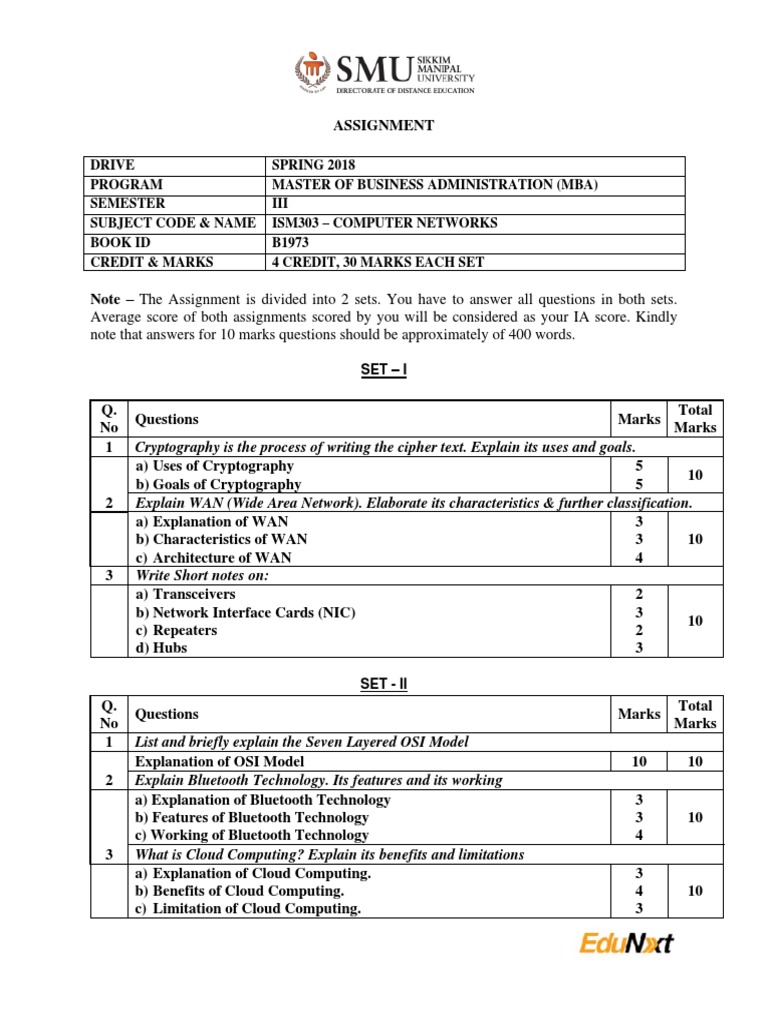 MBA Assignment on Computer Networks | PDF | Network Interface ...