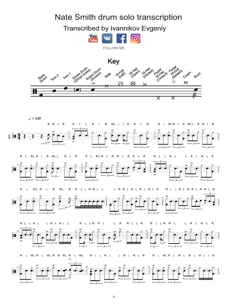 Nate Smith POCKET CHANGE Drum Transcription PDF PDF