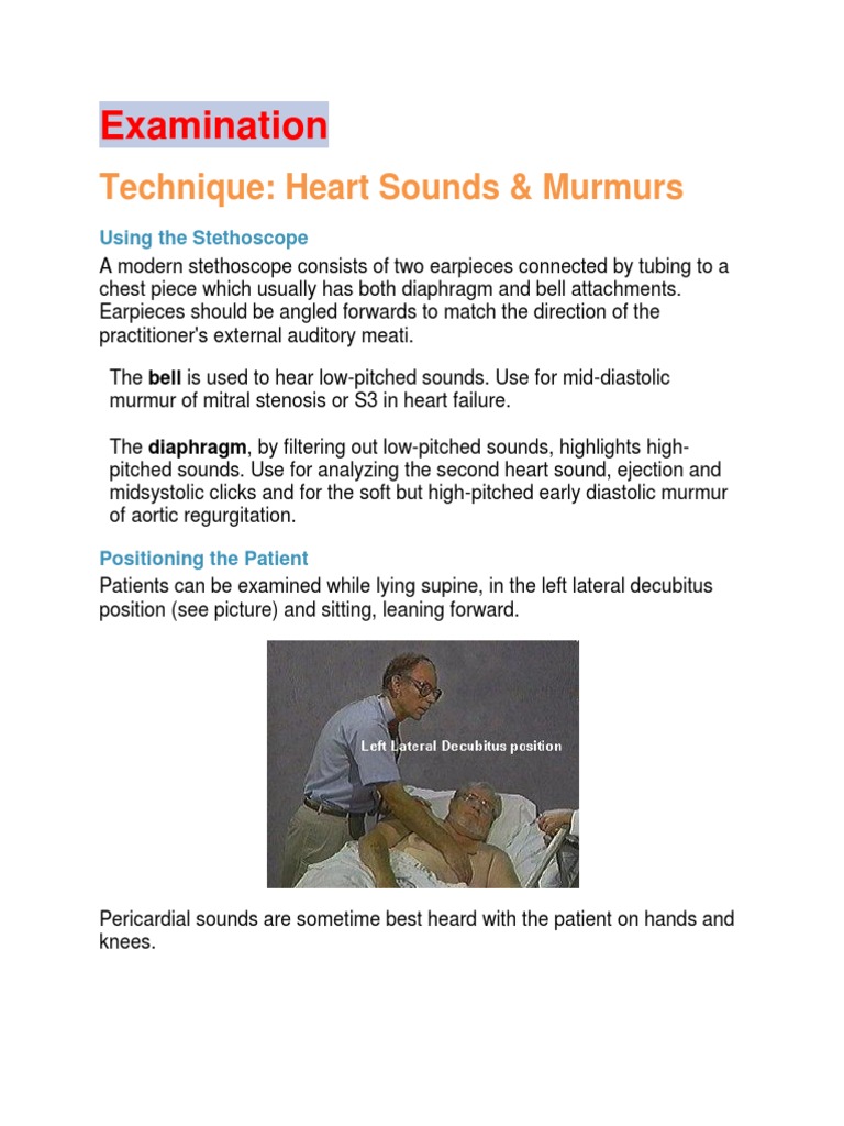Examination Heart Sounds And Murmurs Pdf Heart Valve Heart