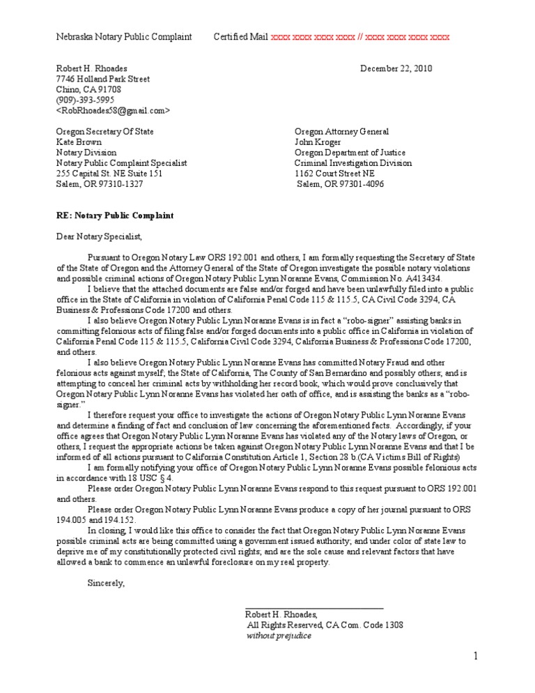 OR Notary Complaint 12+2110 Notary Public Complaint
