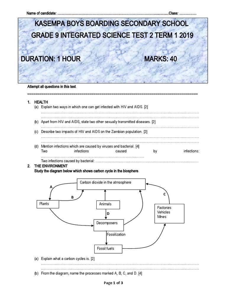 Grade 9 Integrated Science Test 2 Term 1 2019 | PDF | Carbon Cycle ...