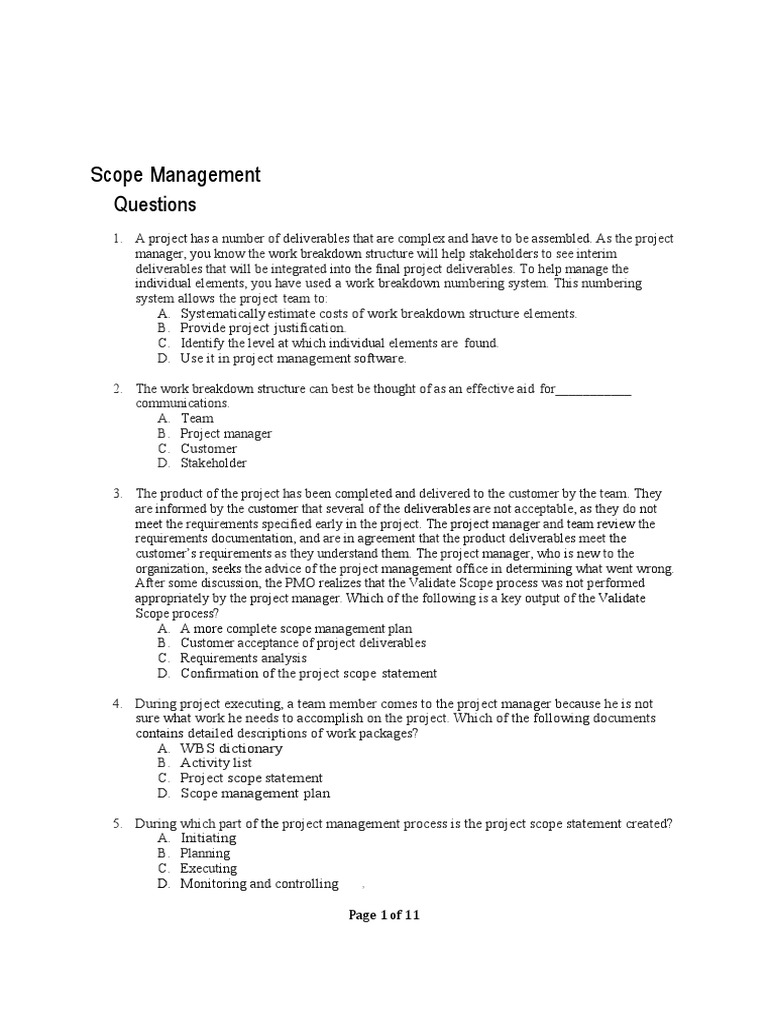 PMP Tutorial PMBOK 5 Scope Questions | PDF | Project Management ...