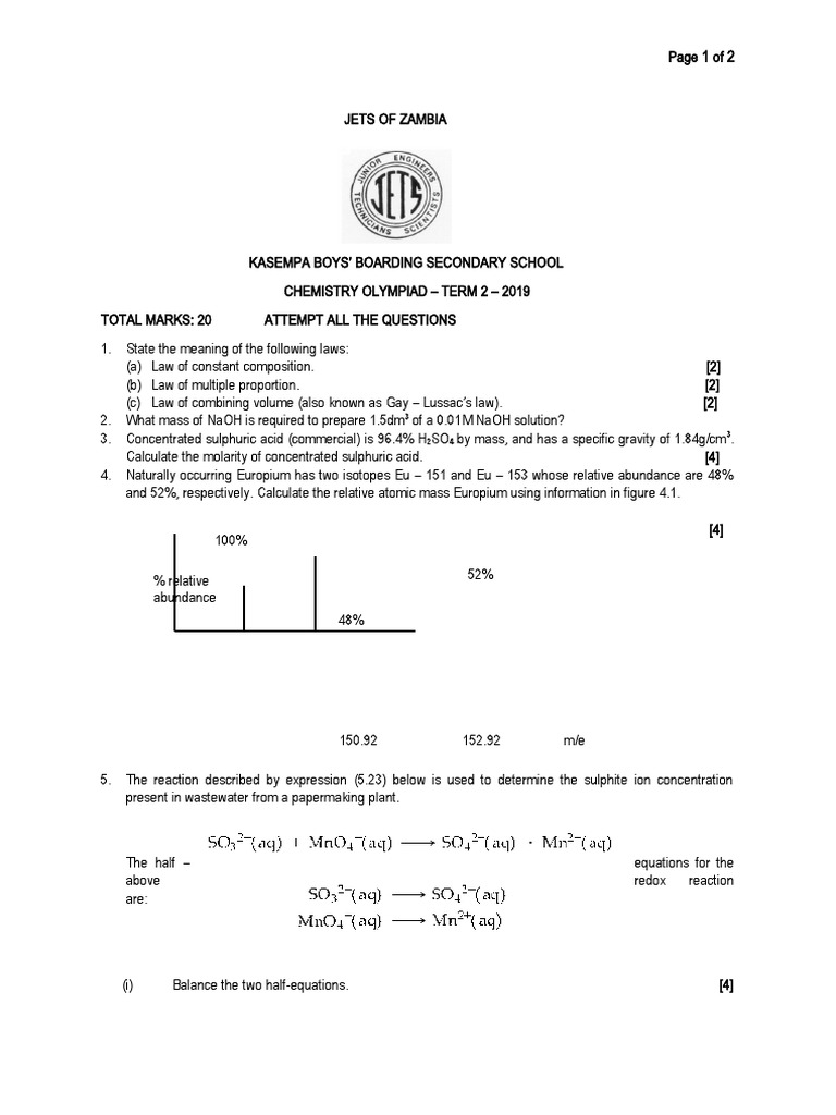 Chemistry Olympiad Test | PDF