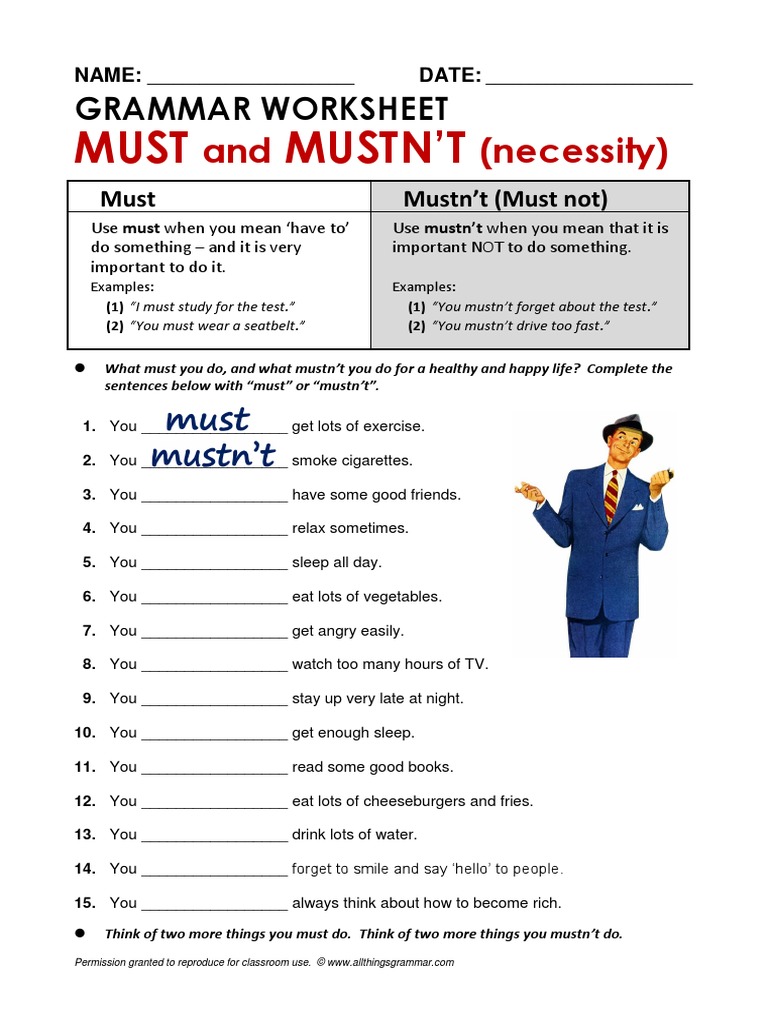 MUST OR HAVE TO - ESL worksheet by felizapenas