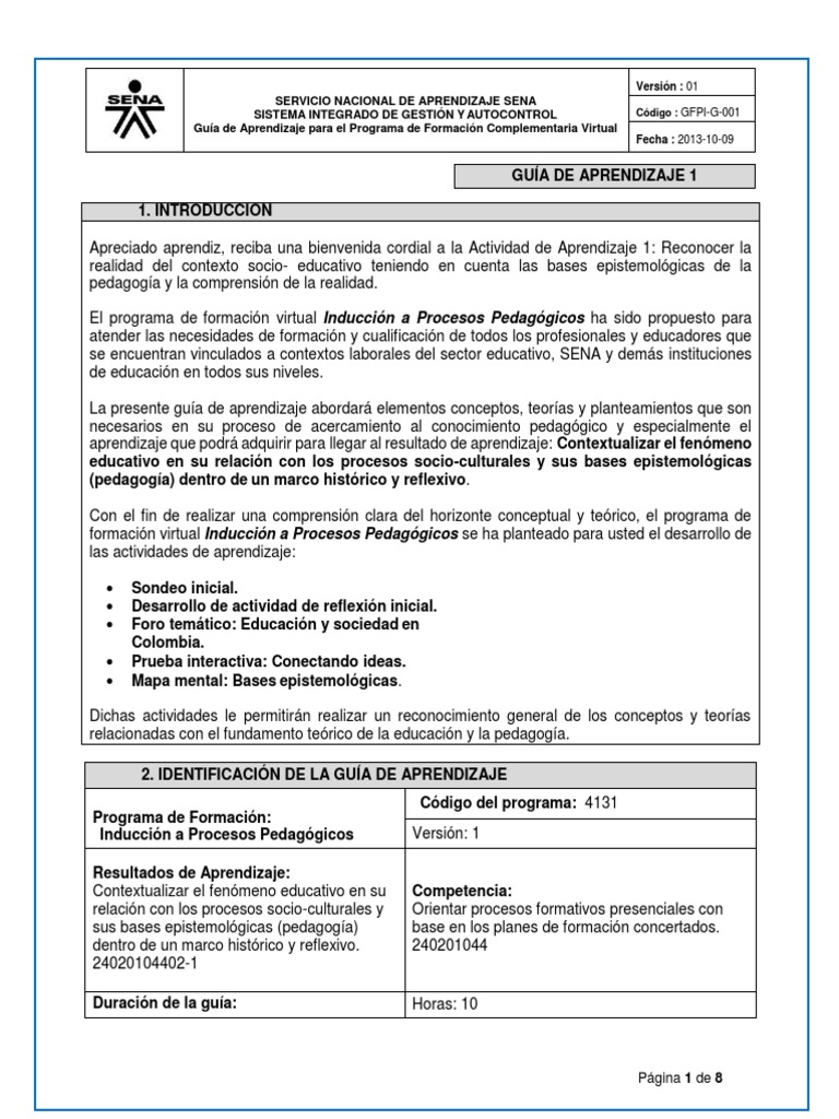 Guía de Aprendizaje: Inducción Pedagógica | PDF | Plan de estudios ...