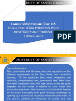 Course Abbreviation: Tour 115: Course Title: Legal Policy Issues in Hospitality and Tourism 3 (Three) Units