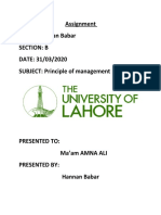 Assignment NAME: Hannan Babar Section: B DATE: 31/03/2020 SUBJECT: Principle of Management