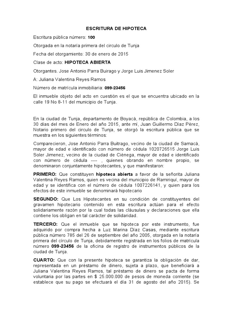 Escritura De Hipoteca PDF Hipoteca Comercial Finanzas Y 