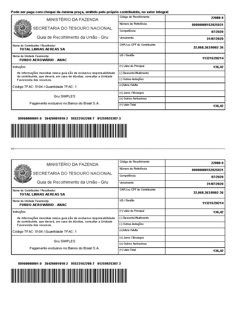 Guia de Recolhimento da União - Gru | PDF | Tesoureiro | Serviços ...