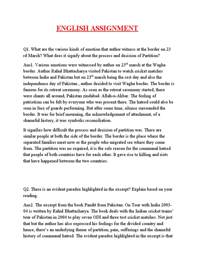 English Assignmen2 | PDF | Partition Of India | Cricket
