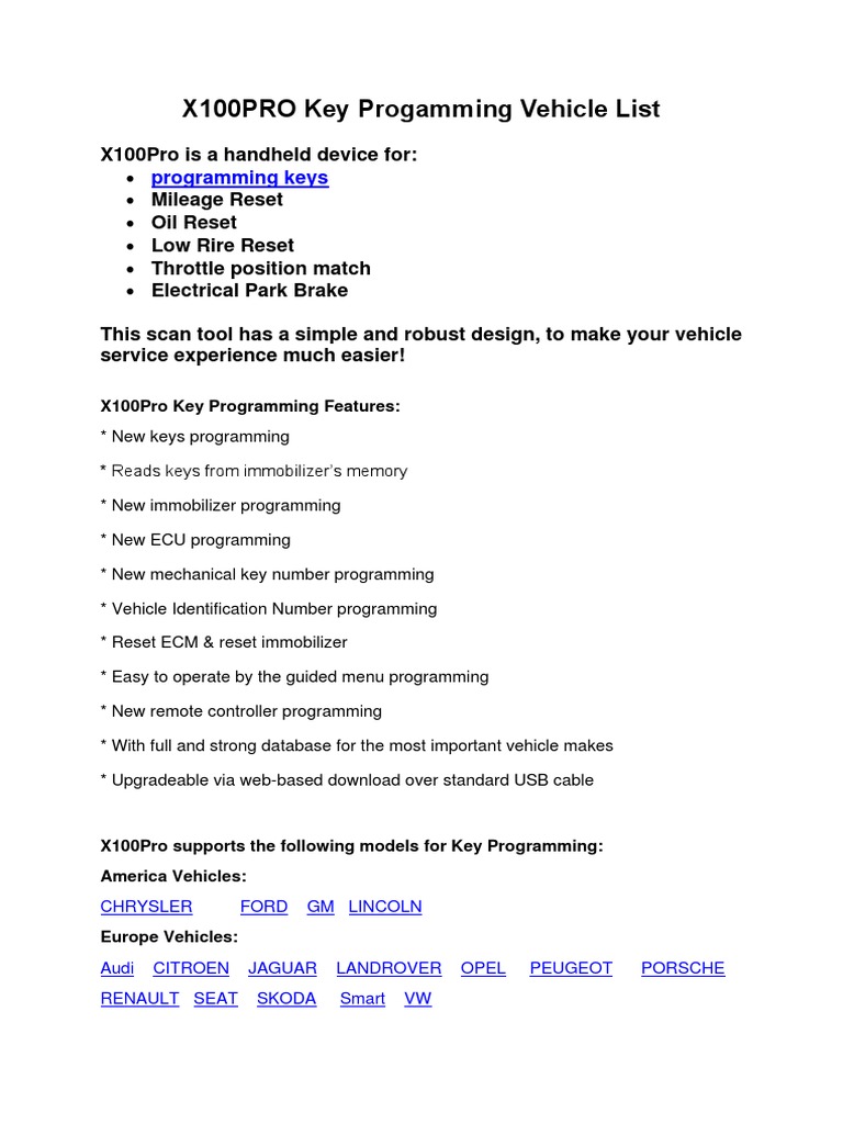 X100Pro Key Programming Overview | PDF | Ford F Series | Automotive ...