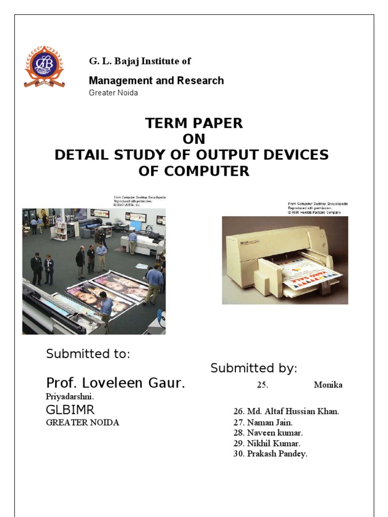 Term Paper ON Detail Study of Output Devices of Computer: Prof ...