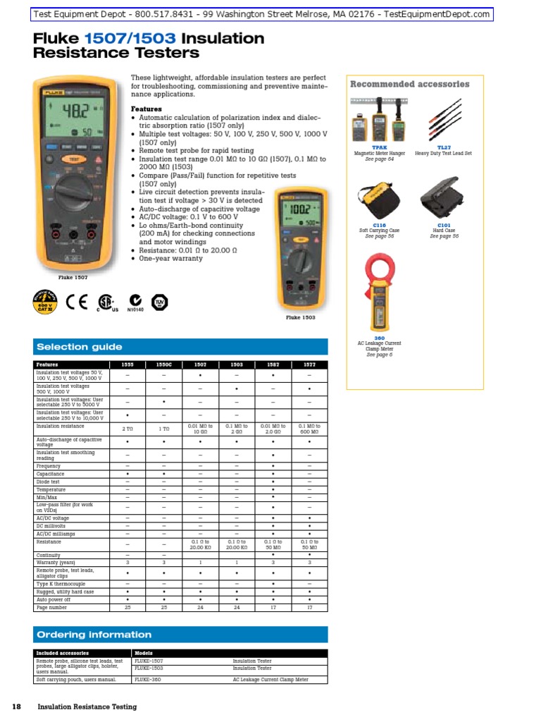 Fluke Insulation Resistance Testers: Recommended Accessories | PDF ...