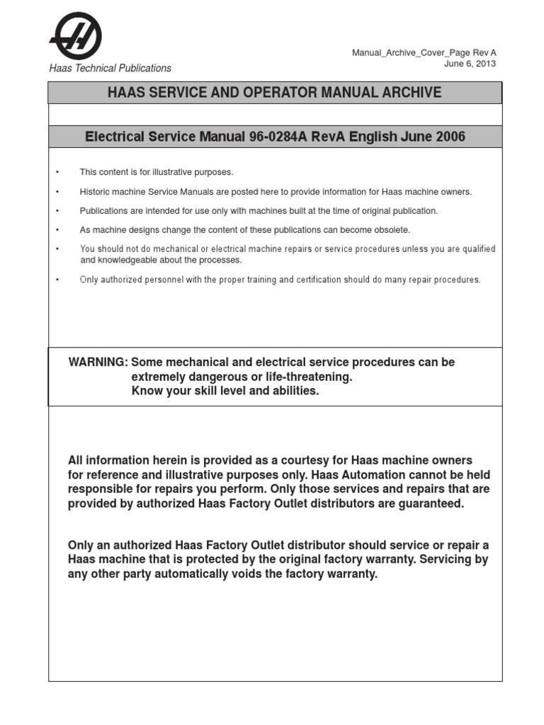 Electrical Service Manual 96-0284A Rev A English June 2006, PDF, Mains  Electricity