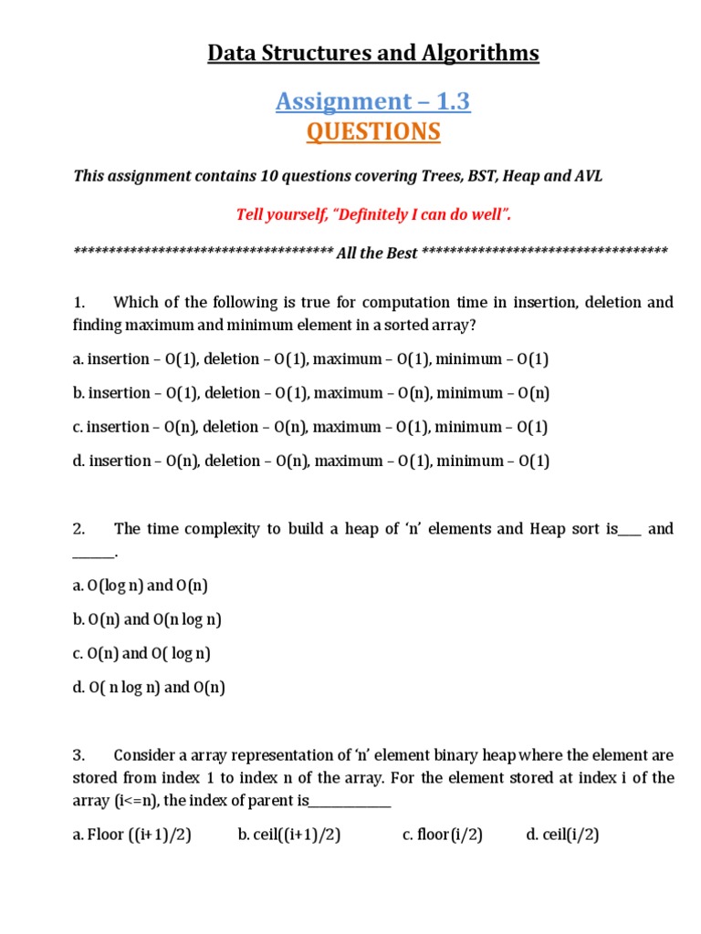 Trees, BST, Heap & AVL Quiz | PDF | Array Data Structure | Time Complexity