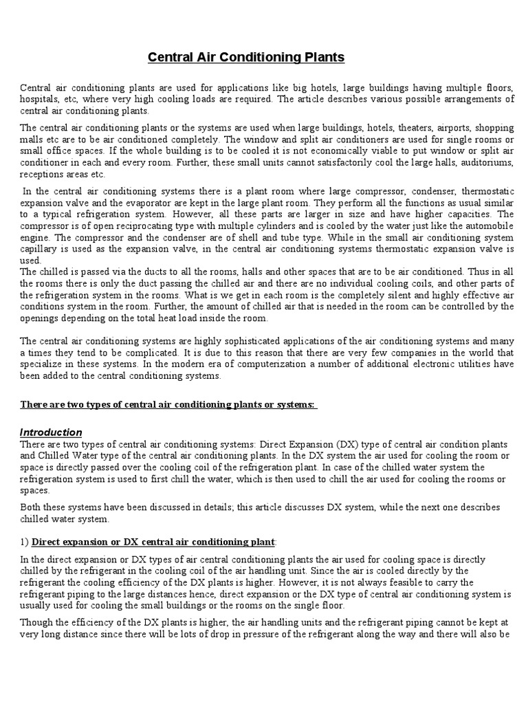 Central Air Conditioning System PDF Air Conditioning Duct (Flow)