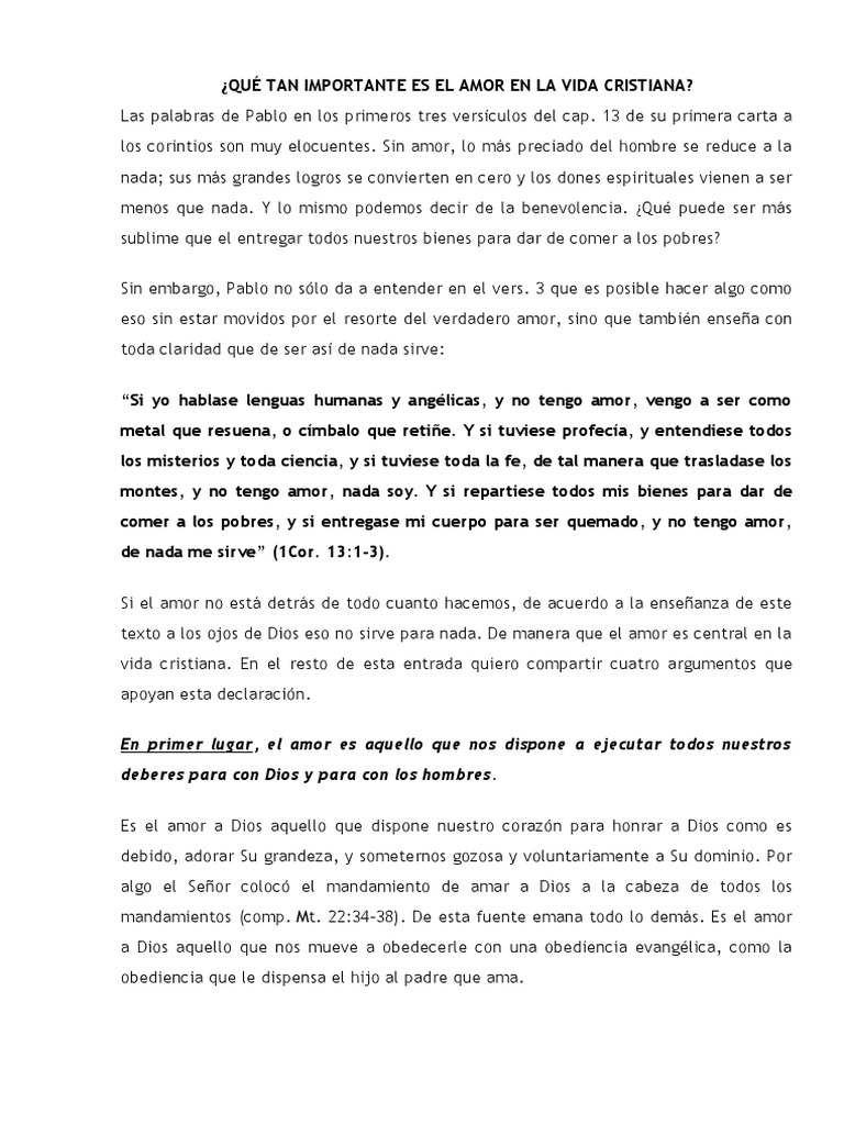 Amor: Clave en la Vida Cristiana | PDF | Amor | Pablo el apóstol