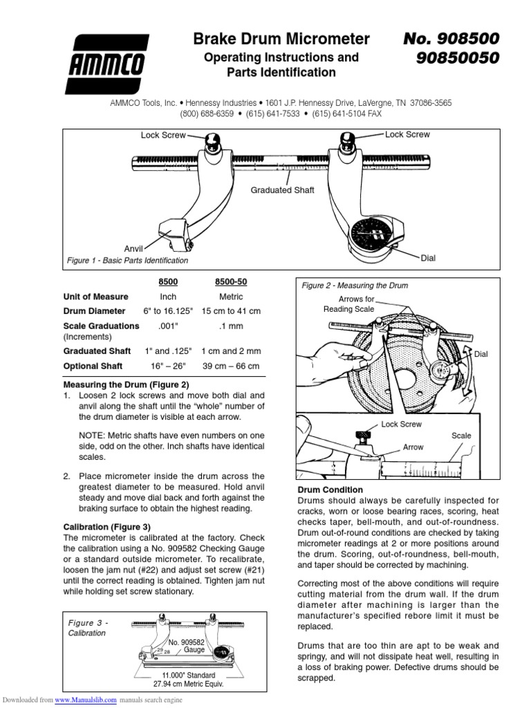 Brake Drum Micrometer Operating Instructions and Parts Identification