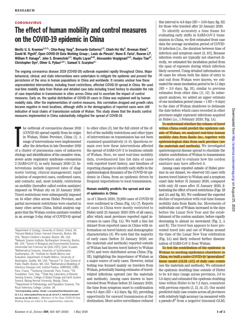 The Effect of Human Mobility and Control Measures On The COVID-19 ...