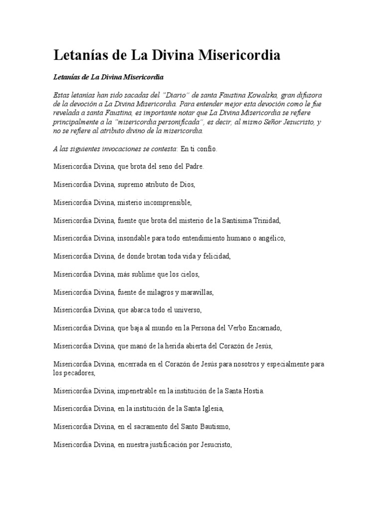 Letanías de La Divina Misericordia PDF