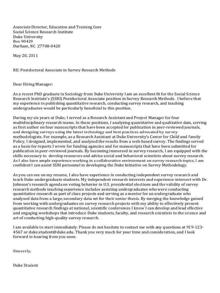 Postdoc cover letter deals