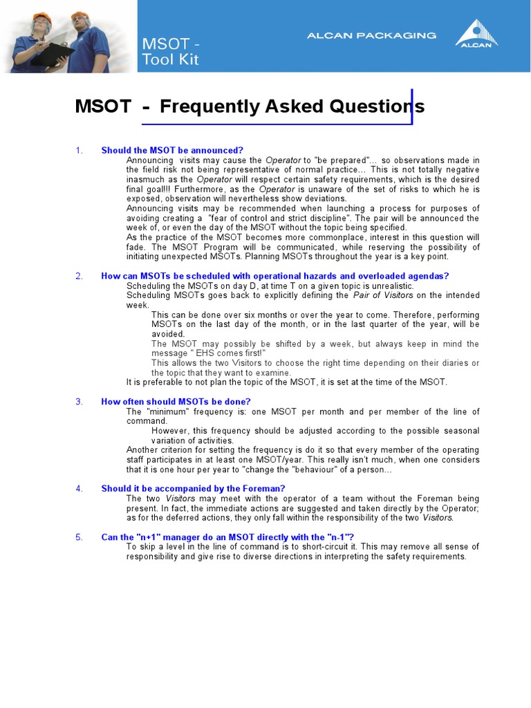 Management Safety Observation Tours FAQs PDF Risk Science