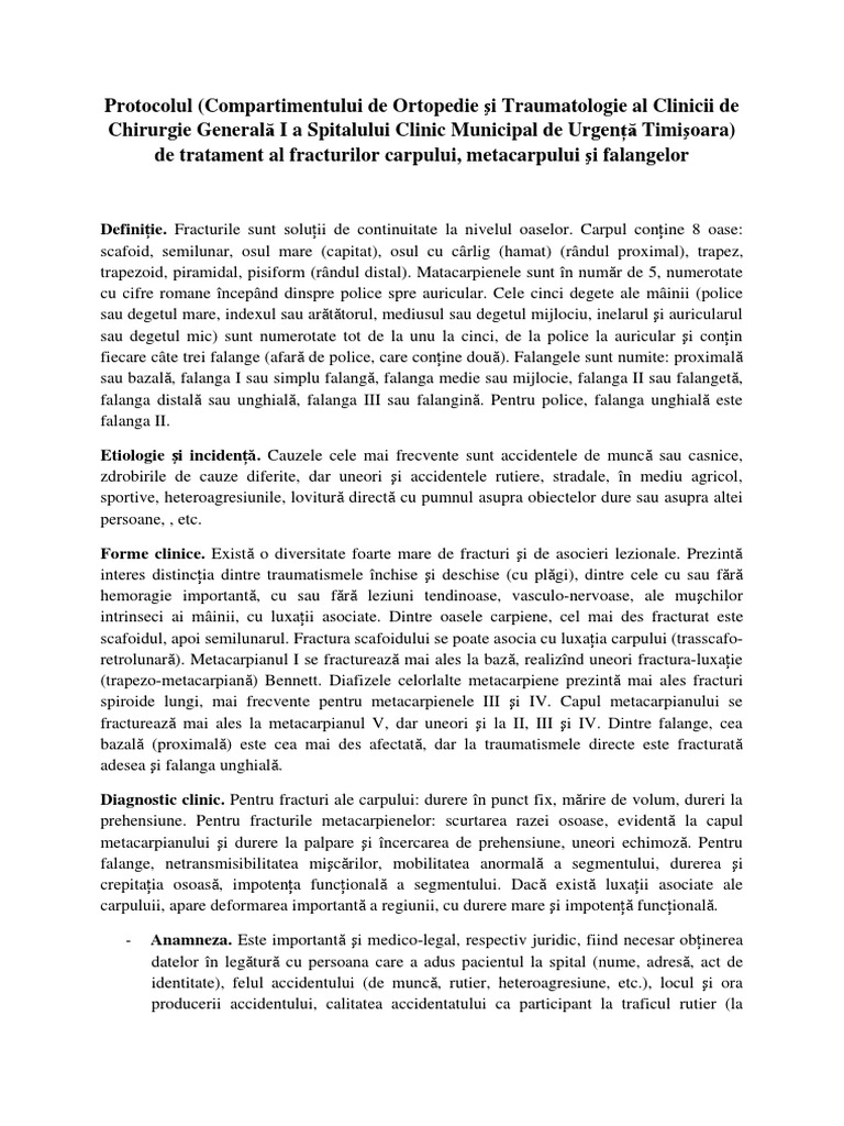 Protocol Traumatologie Fracturi Carp Metacarp Falange PDF | PDF