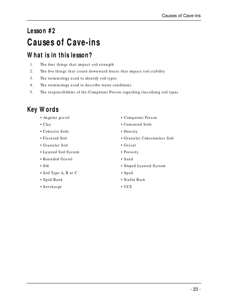 Causes For CaveIn PDF Silt Sand