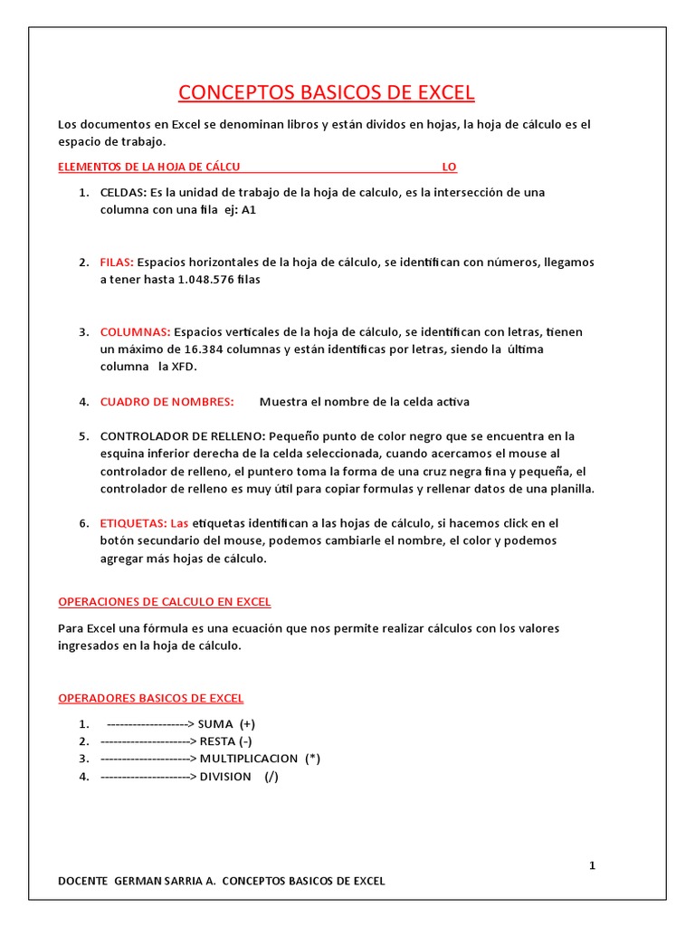 Conceptos Basicos de Excel | PDF | Hoja de cálculo | Factura