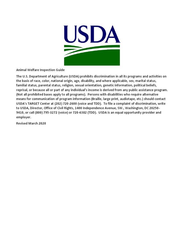 USDA Animal Welfare Inspection Guide PDF | PDF | Animal Welfare ...