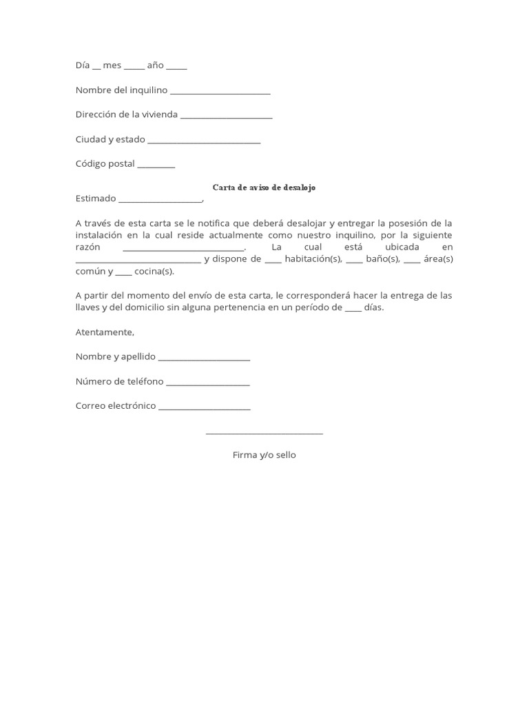 Ejemplo De Carta De Aviso De Desalojo Pdf