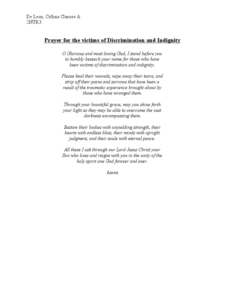 Prayer For The Victims of Discrimination and Indignity | PDF | Religion ...